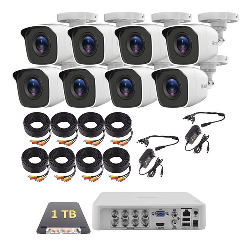 Kit Video Vigilancia 8 Cámaras Hikvision 1 Tb 40,30,20 Mts
