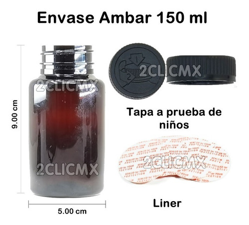 20 Frasco Bote Capsulero Ambar 150 Ml Tapa Negra Capsulas