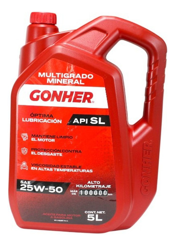 Aceite Multigrado Mineral Alto Km Gonher 25w50 Api Sl 5lts