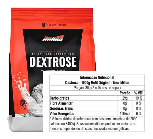 Dextrose 1kg - 100% Pure - New Millen Sabor Sem Sabor