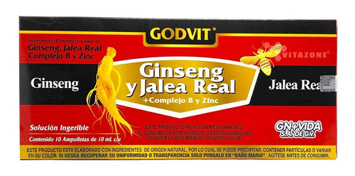 Ginseng Royal Jelly 10 Ampolletas De 10 Ml Godvit Jalea Real