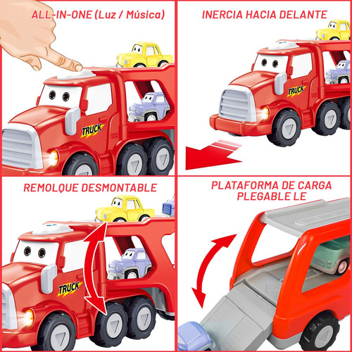 Carrito Juguetes 5 En 1 Camión Transporte Coches Y Avión Roj