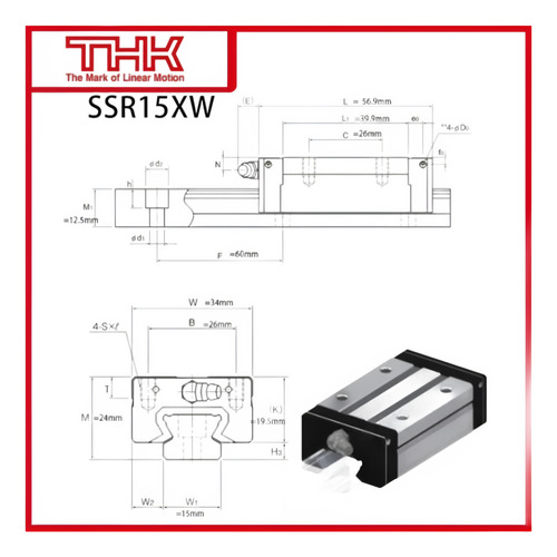 Rolamento Bloco Guia Linear Thk Ssr15 Xw - Roland
