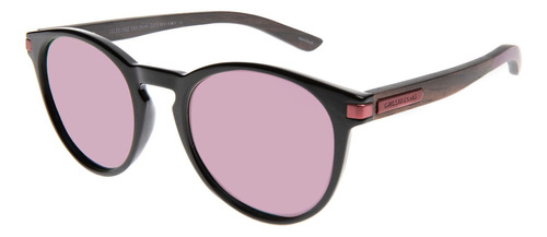 Óculos De Sol Feminino New Retrô Redondo Wood Preto New Spor Cor Preta Cor da lente Rosa