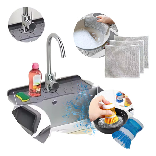 Kitx3 Cocina Organizador Protector Mesada Paño Acero Cepillo Negro Y Surtido