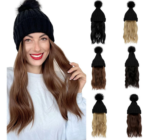 Cephermer Gorro Para Mujer Con Pelo Adjunto, Gorro De Punto 