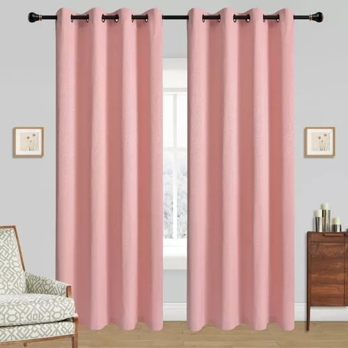 Cortinas Bumbu Liso Hogar 2 Panos 140x220 Cm Color Rosado