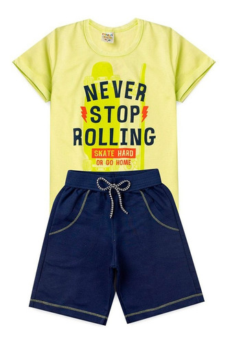 Conjunto Infantil Menino Short Camiseta Skate Tamanho 4 Ao 8