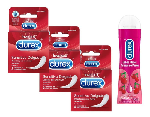 Durex Sensitivo Delgado Pack 9 Condones +1 Lubricante Cherry