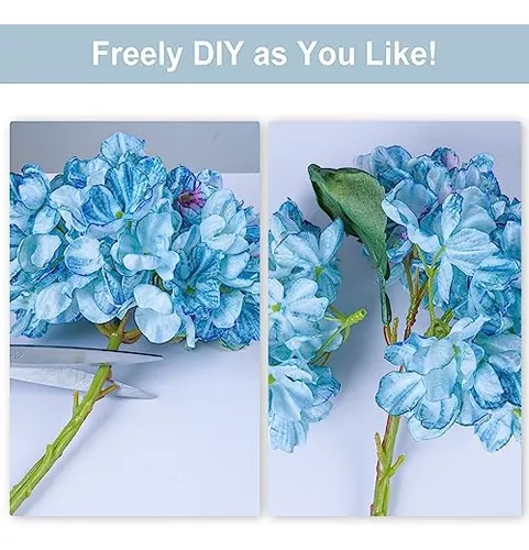  Flores artificiales de hortensias azules, flores de