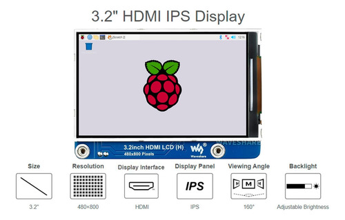 Pantalla Lcd Ips Waveshare De 3.2 Pulgadas (h) Para Raspberr