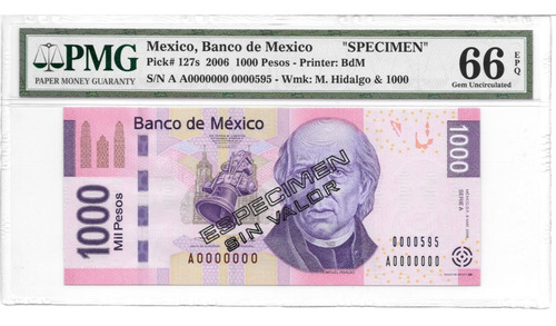 Imagen 1 de 5 de Billete Espécimen $1,000 Mil Pesos 2006 Hidalgo