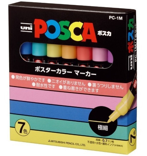 Set Uni Posca Marcadores 7 Colores Pastel 1m - Japonés