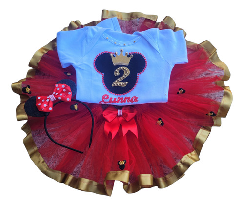 Body Personalizado Minie Bebe Infanti +saia De Tule + Tiara 