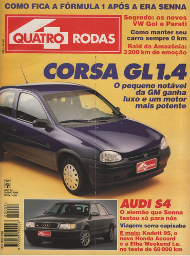 Quatro Rodas Nº407 Corsa Gl 1.4 Efi Audi S4 Accord Lx Elba