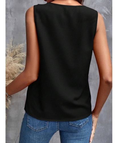 Blusas Lisas Sin Mangas Con Cuello En V Y Volantes