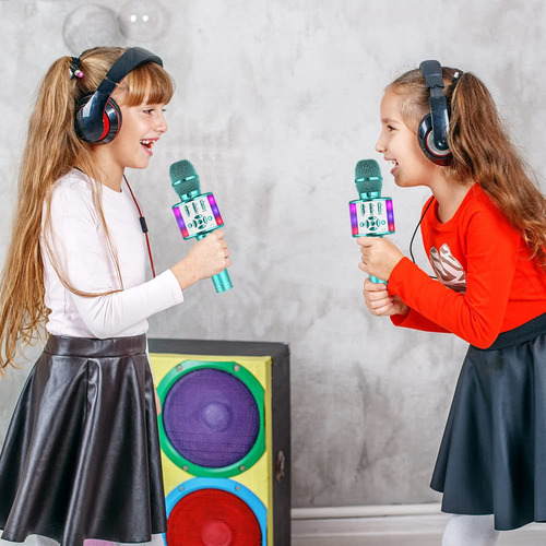 Micrófono De Karaoke Amazmic Kids Bluetooth Led Azul Claro