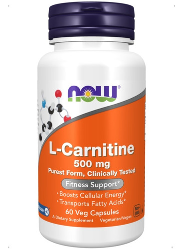 L Carnitine 500mg Now Foods Carnitina Veg 60 Cáps Importada