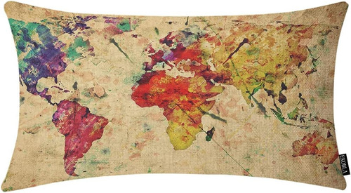 Ekobla Fundas De Almohada Lumbar Con Mapa Del Mundo De Acuar