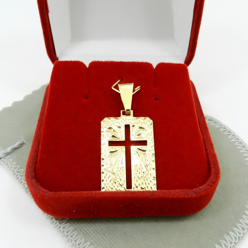 Pingente Placa Cruz Vazada 25mm Folheado Ouro Pi108 Cor Dourado