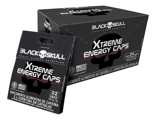Pré-Treino Black Skull Xtreme Energy Caps 24 Sachês