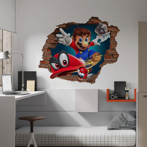 Imagen 2 de 2 de Vinilo Pared Rota 3d Super Mario Odyssey 1,20x0,96