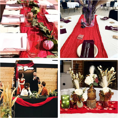 2pzs Caminos De Mesa Gasa Elegante Boho Decoración Boda Color Nude Red Mantel Decorativo Ruffled Mantel Decoración de Mesa Celebración de Cumpleaños Decoración de Estilo Vintage