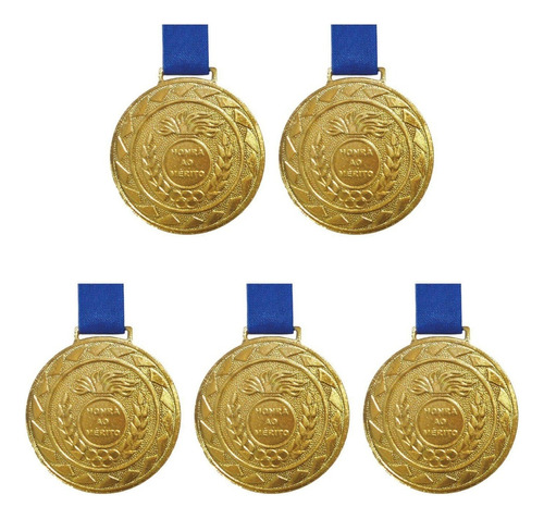 Kit C/ 5 Medalhas De Ouro M43 Honra Ao Mérito Fita Azul