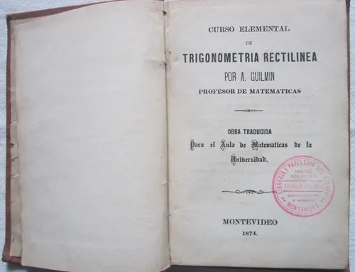 Antiguo Libro De Trigonometria Montevideo 1874 (Usado)