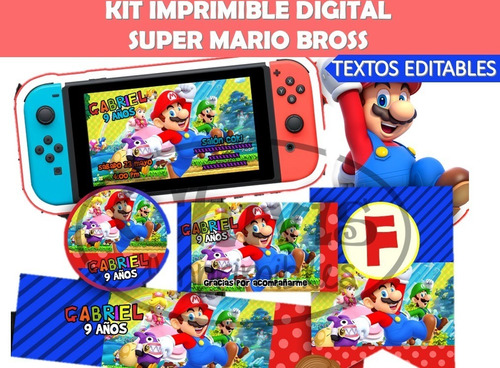 Kit Imprimible Super Mario Bross 1 Texto Editable