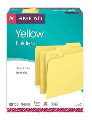 Caja 100 Carpetas Amarillas Tamaño Carta Smead Importadas 