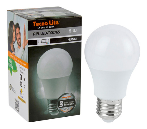 Foco Led Bombilla A19 Base E27 5w 100-240v 6500k Tecnolite