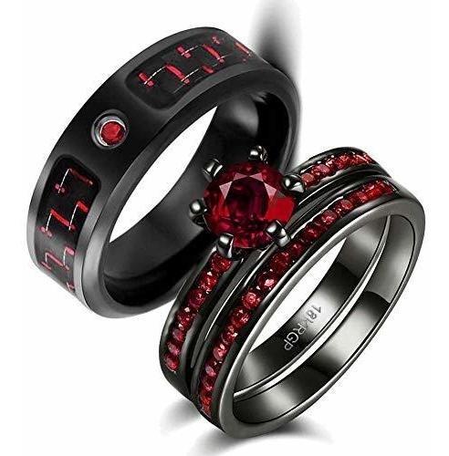 Two Rings His Hers Couples Matching Rings Women's 2pc Black 