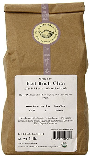 El Tao De Té Rojo Bush Chai, 100% Orgánico Rooibos Chai, 1-l