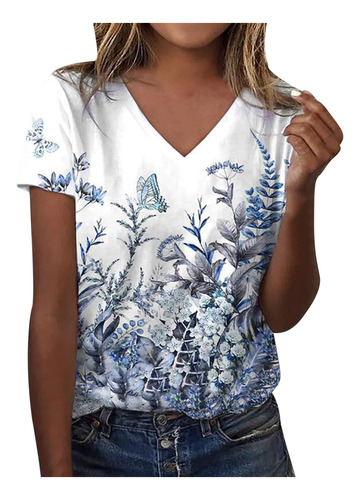 Blusa De Manga Corta Estampada En Forma De X Para Mujer