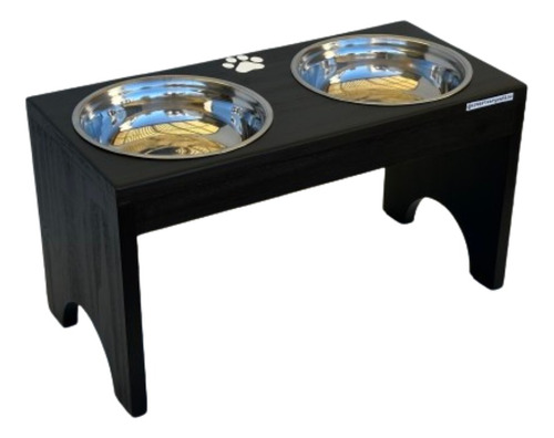 Comedero En Altura Perro. Negro. Bowls Acero Inox. Grande