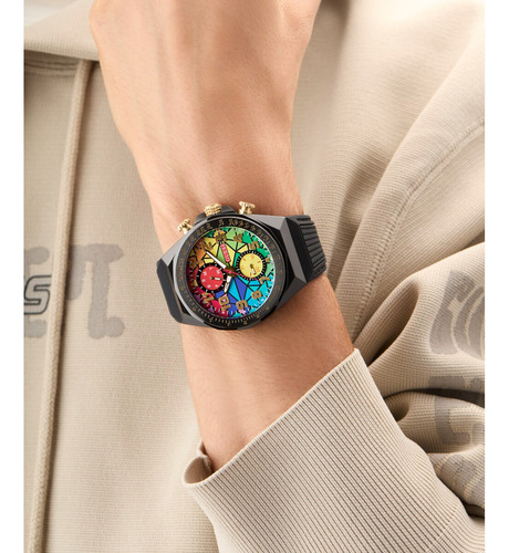 Reloj Hombre Guess D1 Negro Fondo Arcoíris