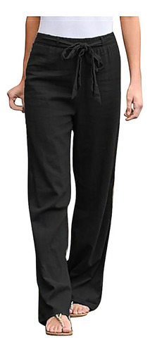 Pantalones De Mujer De Moda De Lino De Color Sólido Con Faja