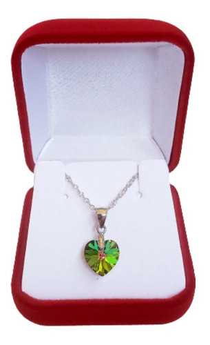 Punto De Luz Plata 925 Swarovski Corazón Verde Tornasol