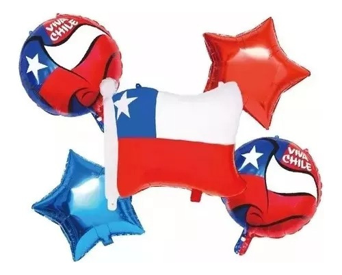 Set De Globos Metalizado Viva Chile 5 Pcs Fechas Patrias