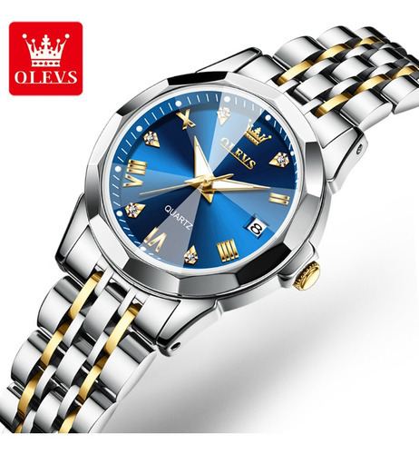 Olevs Relojes De Cuarzo Con Calendario Impermeable Para Muje Color Del Fondo Silver Gold Blue