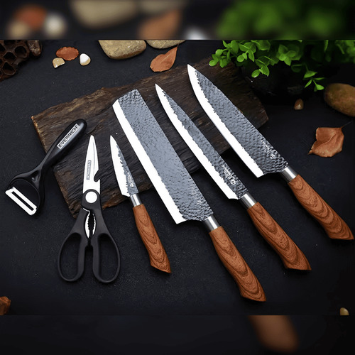 Conjunto De Facas Inox 6 Pçs Cozinha Churrasco Antiaderente