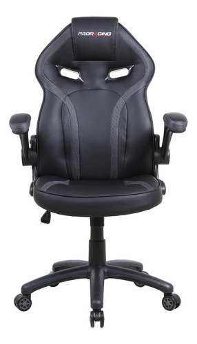 Silla Gamer Oficina Ergonomica Marca Silleti Modelo Vancouver Reclinable Brazos Abatible Tapizado Cuero Sintetico Color Negro/gris