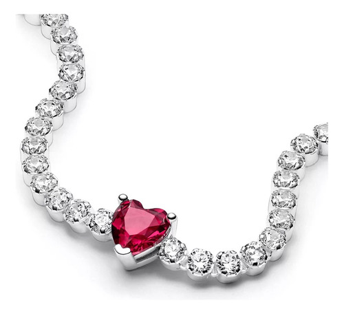 Brazalete Pandora De Corazón Brillante Rojo + Kit De Largo 18 Cm