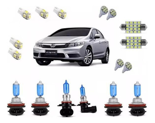 Kit Lâmpada Super Branca + Leds Honda New Civic 2013 A 2017