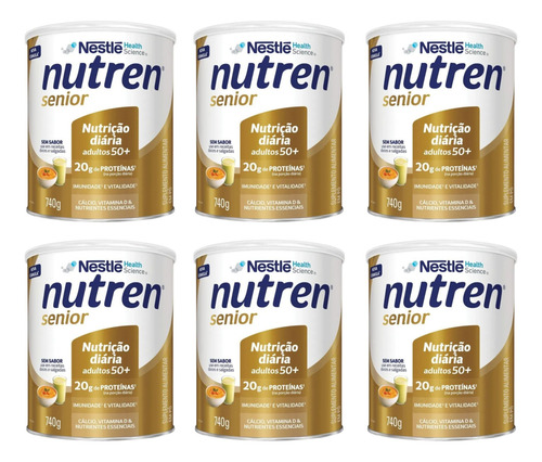 Kit 6x Nutren Senior Sem Sabor 740g Suplemento Em Pó Nestle