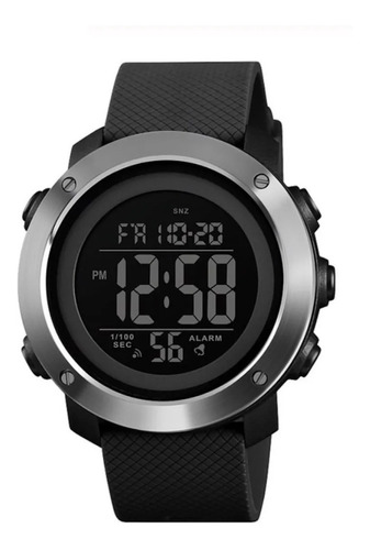 Reloj Skmei Digital Pantalla Negra Aro Acero Resiste 50 M