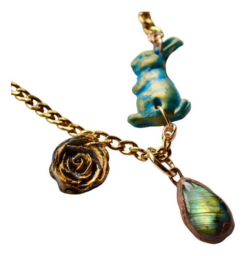 Imagen 1 de 10 de Collar Piedra Labradorita, Libro Clasico, Conejo, Flor. Cod1