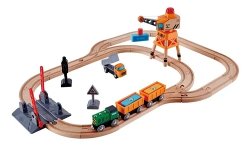 Pista Tren Carga Hape Juguete Madera Trenes Circuito Juego