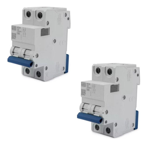 Kit 2 Disjuntores Bipolares 20a Weg C20 Mini Din 5ka